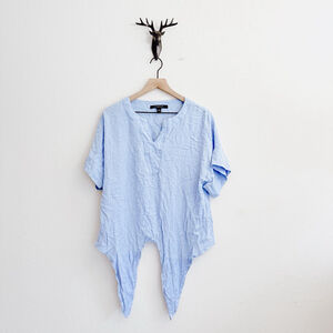 Marc New York Women's Blue Crinkle Tie Hem Blouse Top Size Large